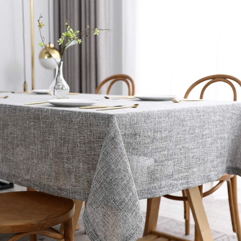 maxmill Flaxy Faux Linen Table Cloth with 2-Tone Slubby Texture Wrinkle Resistant Anti-Shrink Soft Tablecloth for Kitchen Dining Tabletop for Banquet Parties Rectangle 60 x 140 Inch Light Grey - Image 2